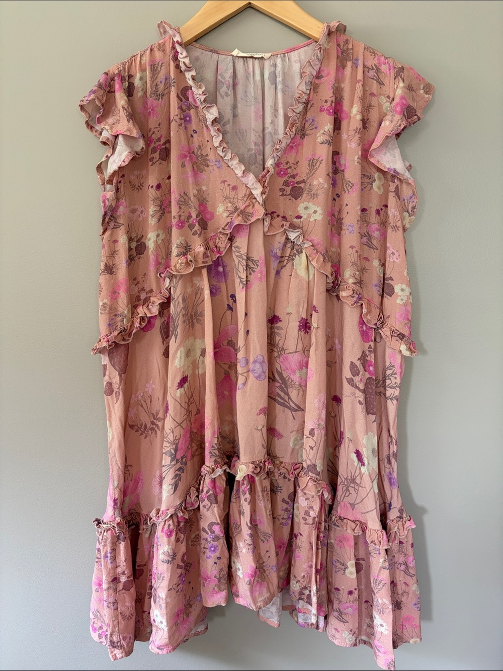 Spell & The Gypsy Wild Bloom Floral Mini Dress Medium Boho Pink Purple Ruffle